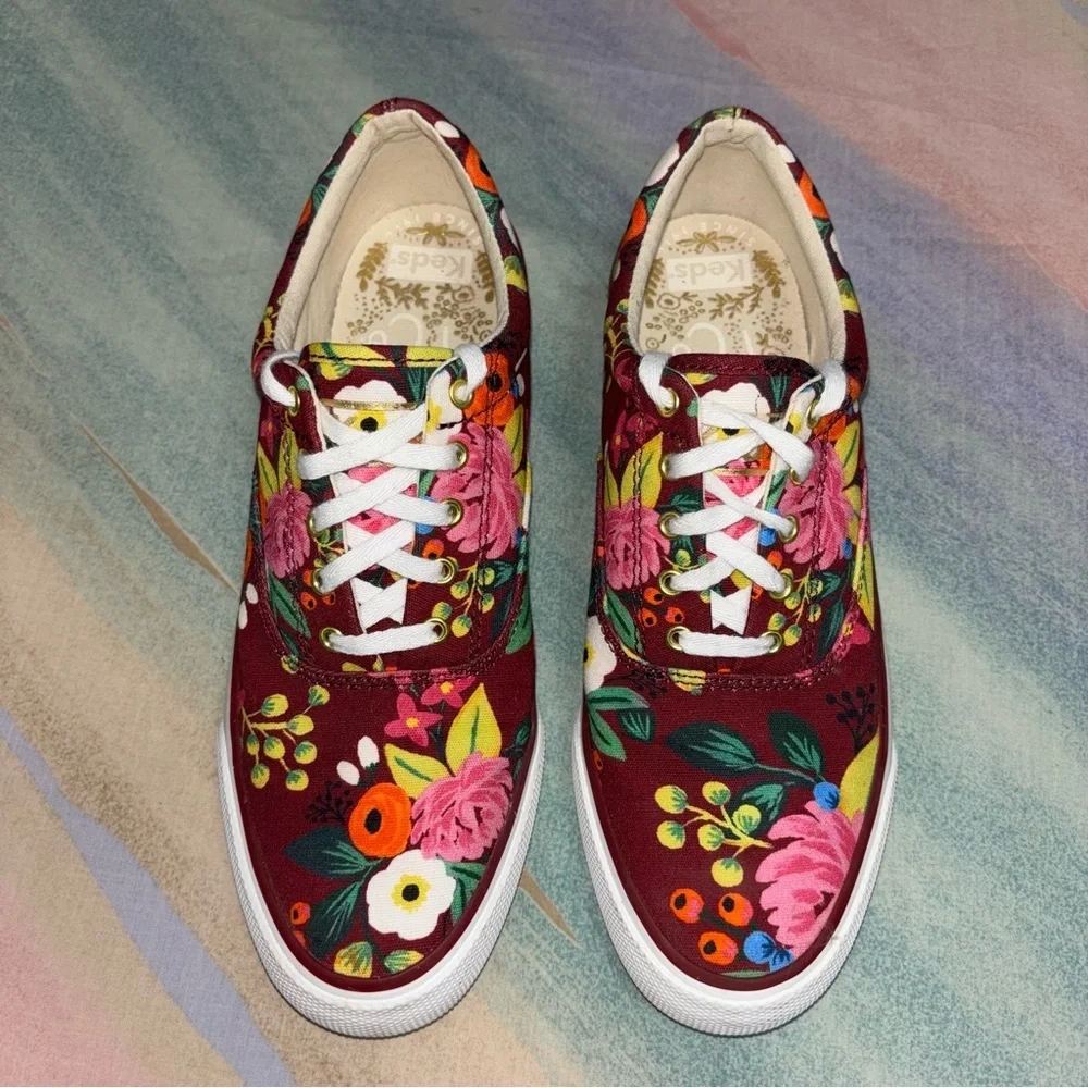 Keds x Rifle Paper Co Burgundy Bloosoms floral sneakers women's size 7.5